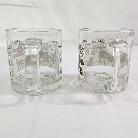 Vintage Libbey USA Christmas Winter Village 12 Oz Glass Mugs Cups - Set of 2 - Picture 4 of 17
